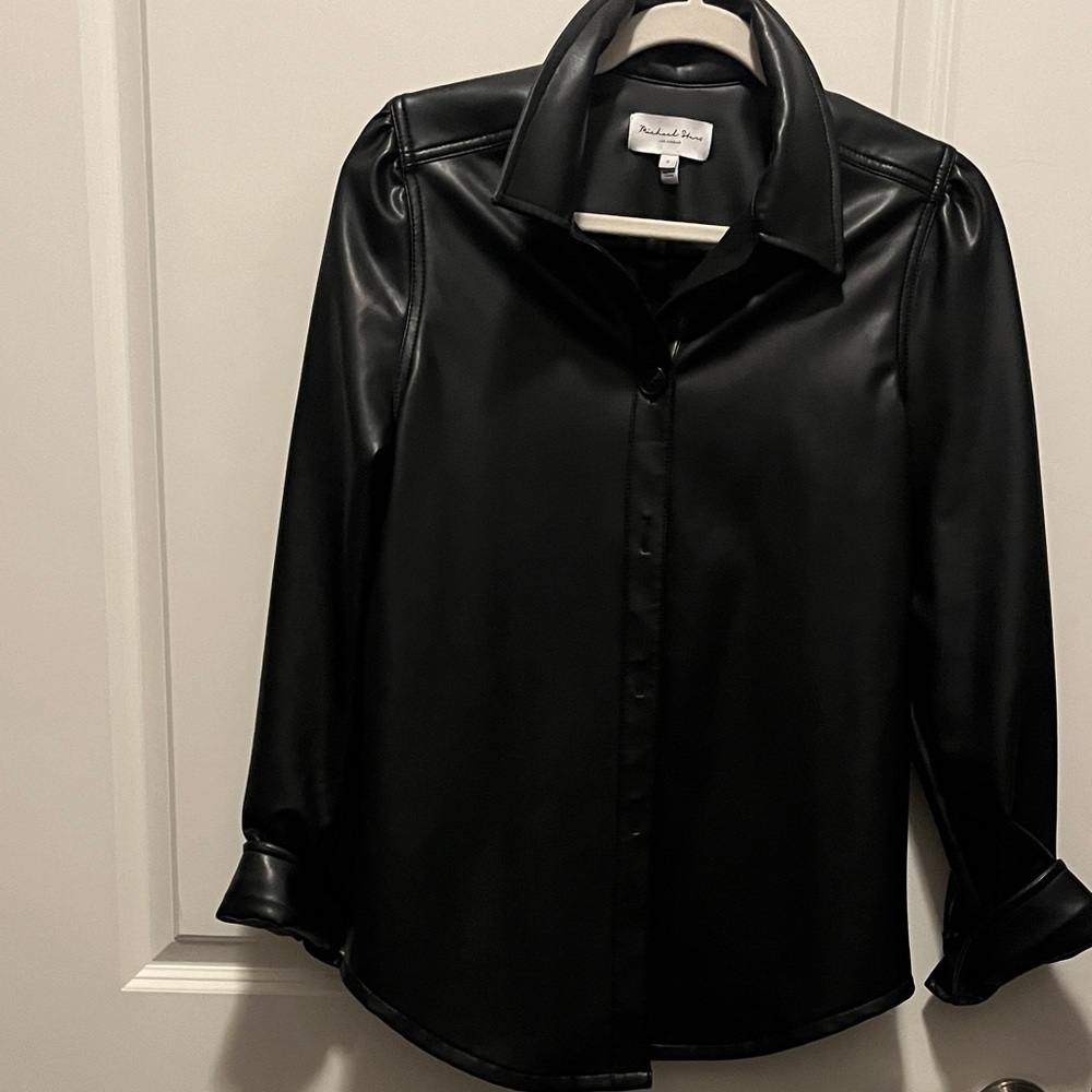 Michael Stars Black Button Down Faux Leather Shirt